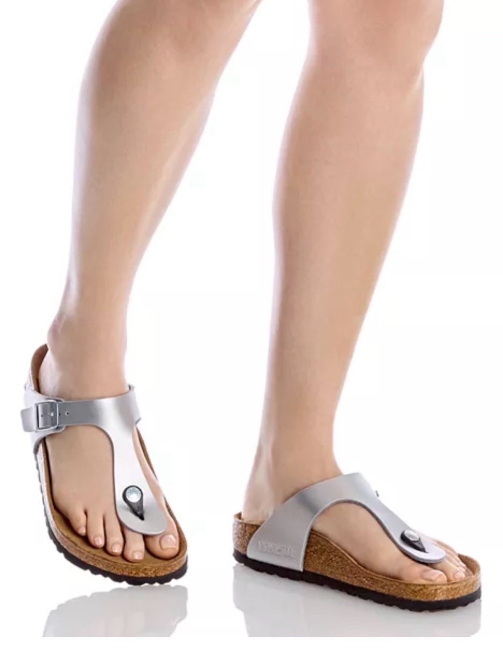 Birkenstock Silver Cork-Platform Thong Sandals